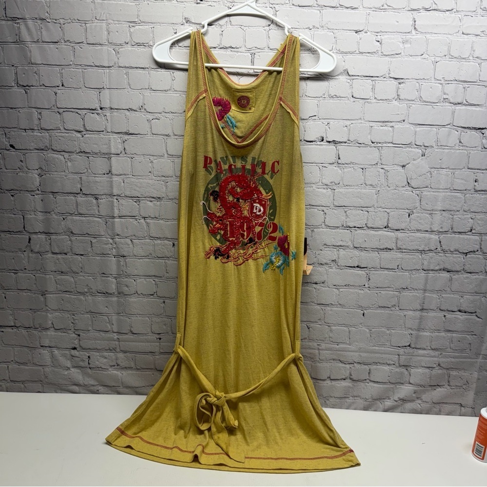 Double D Ranch Mustard Yellow Graphic Dress embroidered sequins Sz M nwt